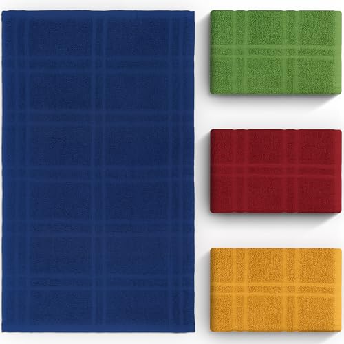 Large 100% Cotton Kitchen Towels - Absorbent Plaid Rags, 15x25 inches, Green