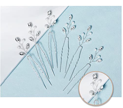 Silver Wedding Hair Pins Set with Pearl & Flower Clips - 12 Pieces