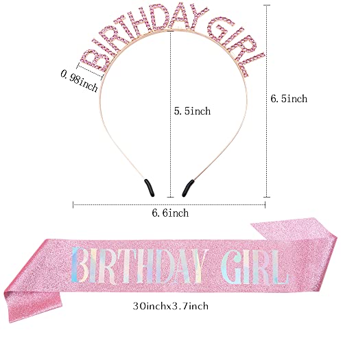 PQRUU Glitter Birthday Sash and Tiara Set - Pink Party Accessories