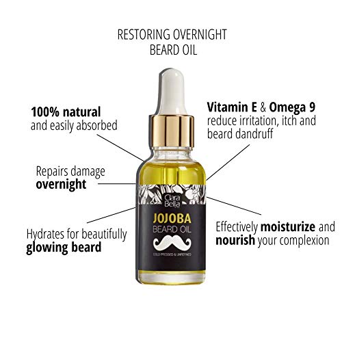Clara Bella Health Unscented Jojoba Beard Oil 30ml | Pure Organic for Men - Anti-Itch & Dandruff