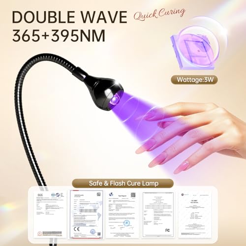 AORAEM Nail Lamp LED Nail Manicure Light Nail Polish Curing Lamps with Black Gooseneck and Clamp for Gel Nails