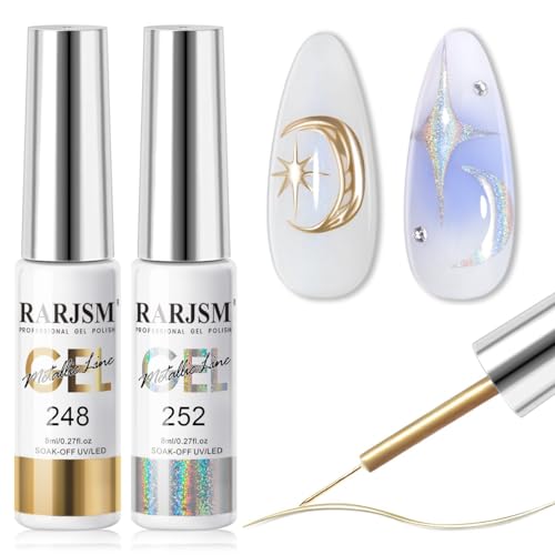 Metallic Chrome Gel Liner Nail Art Set - Silver & Bronze Gold 2Pcs