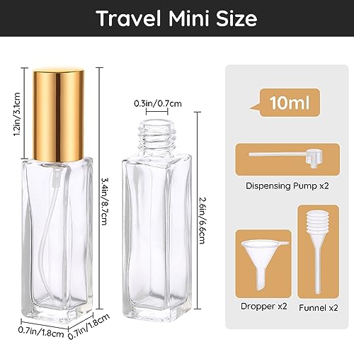 Segbeauty Clear-Gold Travel Refillable Perfume Bottles Set of 10 10ML Portable Spray