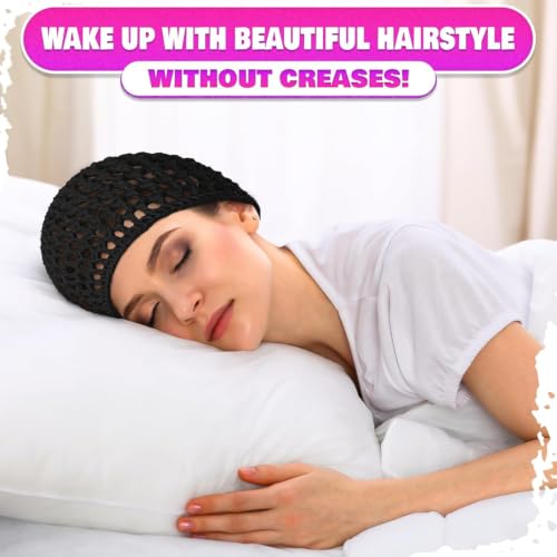 2 Pcs Crochet Hair Net for Sleeping, Breathable, Polyester (Black)