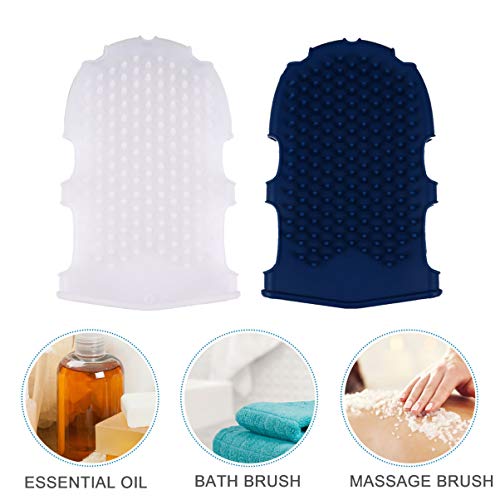 COHEALI Silicone Massage Gloves Bath Brush 2-Pack – Blue & White
