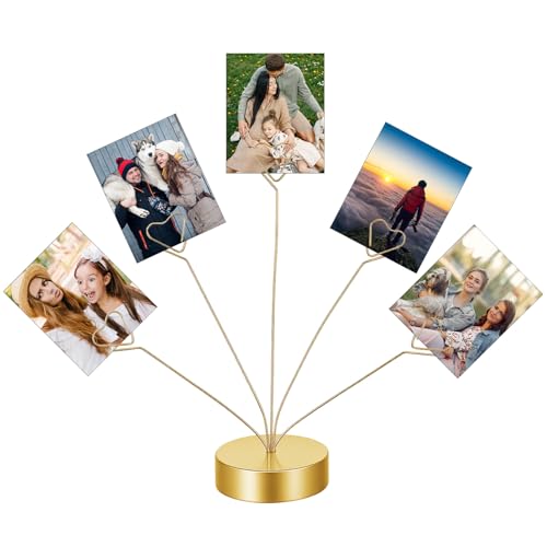 Heart-Shaped Photo Holder Tree Stand with 5 Clips - Gold