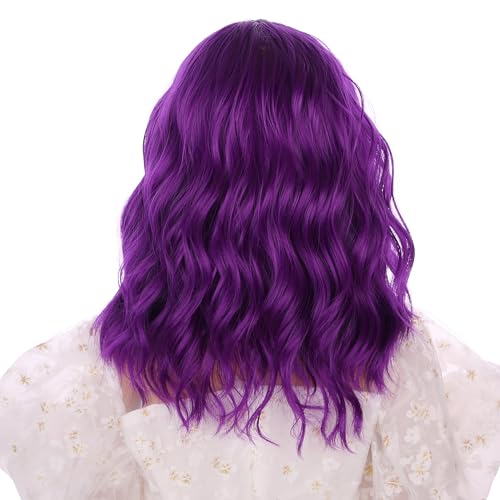 Dark Purple Short Curly Wavy Wig for Girls - Heat Resistant Synthetic Hair