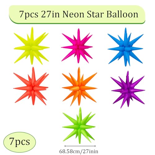 27-Inch Neon Starburst Balloons - Glow in the Dark Party Decor (7 Pack)