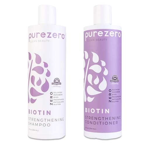 Purezero Biotin Shampoo & Conditioner Set 12 Fl Oz Pack of 2 - Volumizing, Sulfate-Free, Vegan Hair Care