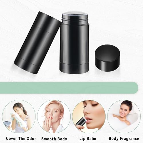1 Pack 12x 0.5oz Black Refillable Deodorant Containers for DIY Lip Balm, 30x70mm Twist-Up