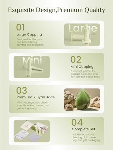 Rena Chris Green Facial Cupping Set & Gua Sha Tool - Jade Therapy for Skin Care