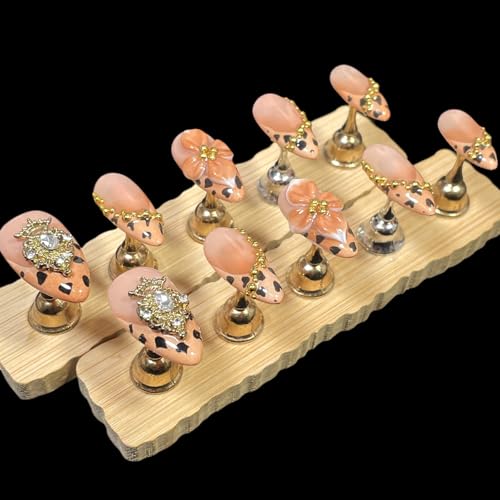 Handmade Press-On Nails 3D Flower & Gold Crown, M - Luxury Acrylic Fake Nails