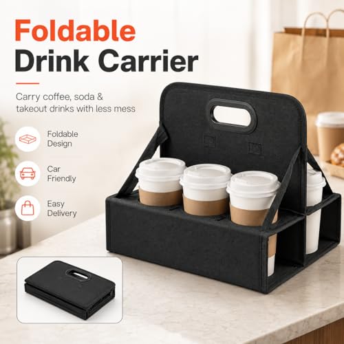 Portable 6-Cup Drink Carrier with Handle - Reusable & Foldable