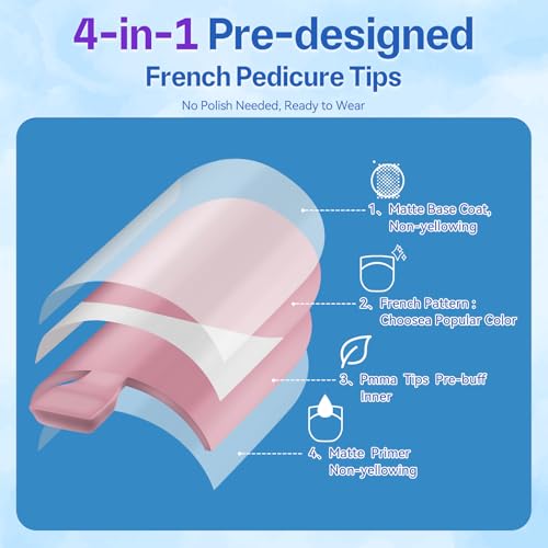 300PCS Long Square French Tip Toe Nail Tips for Wide Toenails, Soft
