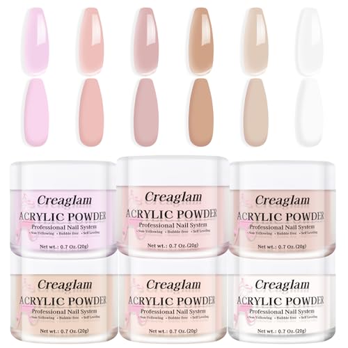 Creaglam Professional Acrylic Nail Powder Kit - 6 Vibrant Colors, Multicolor A