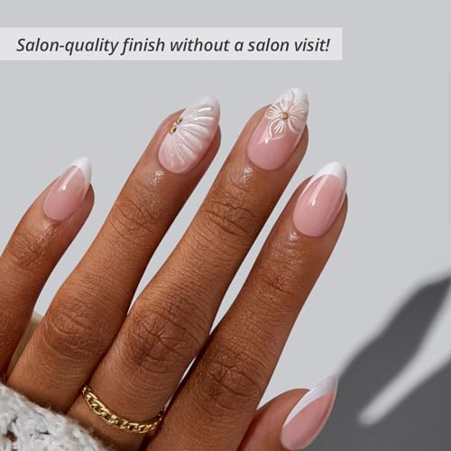 BTArtbox Dew-Kissed Bud Short Almond French Tip Fake Nails - 32Ct, Salon Natural Look