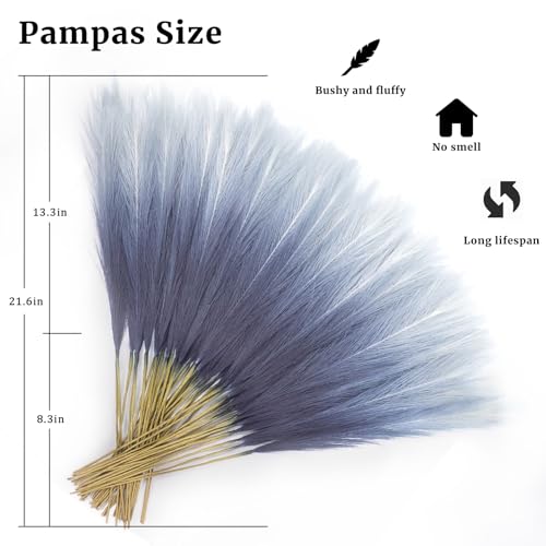 Navy Blue Pampas Grass Decor - 50 Pcs 21.6 inch Faux Arrangement