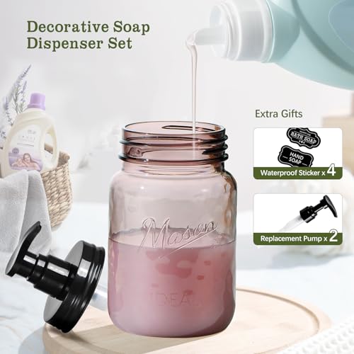 Amolliar 16 Oz Vintage Rose Soap Dispenser with Pump - 2 Pack