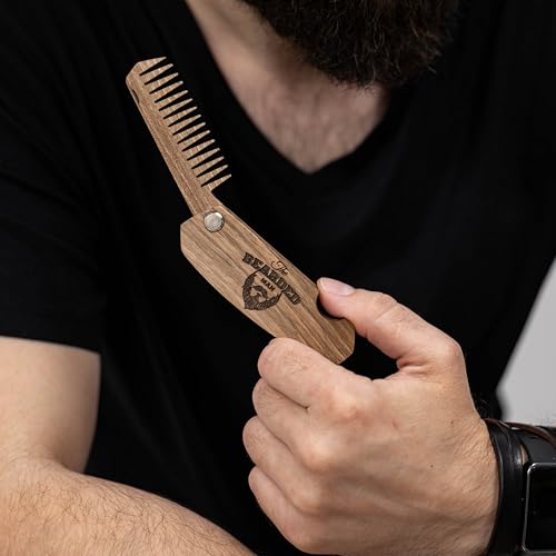 Folding Walnut Beard Comb for Men | Compact & Durable Grooming Tool