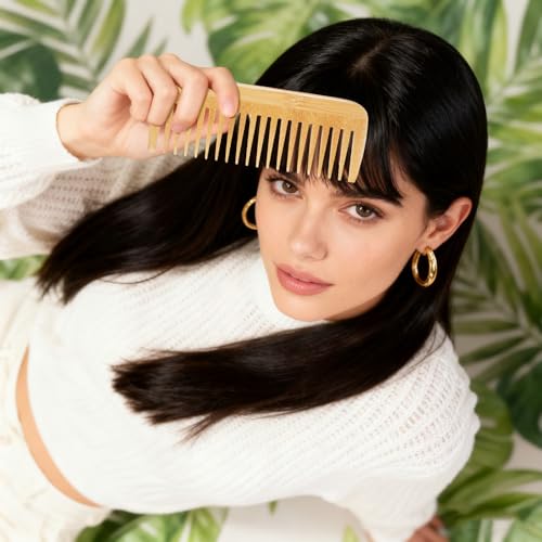 Bamboo Wide Tooth Comb for Detangling All Hair Types - Eco-Friendly