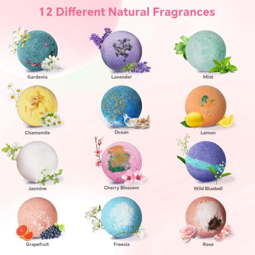 CalmNfiz 12-Piece Natural Bath Bomb Gift Set with Shea Butter