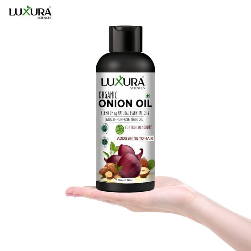 Luxura Sciences Organic Onion Hair Oil 3.38 Fl Oz - Controls Hair Loss & Dandruff, Supports Growth, Sulfate-Free