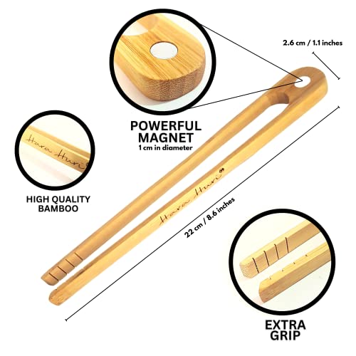 Bamboo Toaster Tongs Set of 2 - 100% Natural Wood Kitchen Utensils
