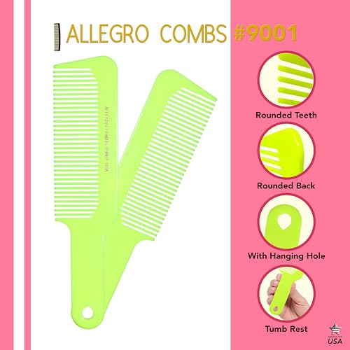 Allegro Combs Flat Top Hair Cutting Comb Neon Yellow 9001 for Barbers & Stylist