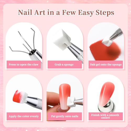 200PCS Soft Nail Sponges Set with Grabbing Pens for Ombre Art