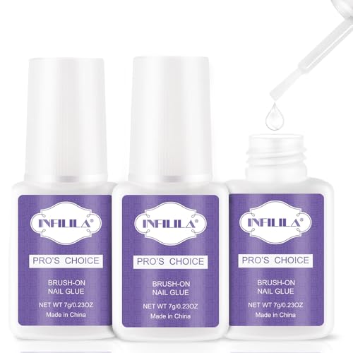 NXJ INFILILA Professional Brush-On Nail Glue for Press-Ons, 3x7ml