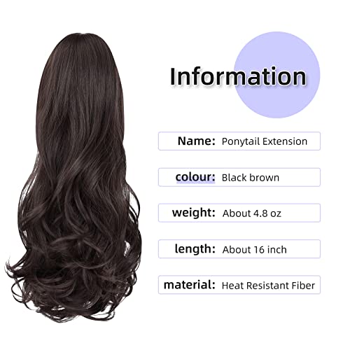 16" Black Brown Claw Clip Ponytail Extension - Natural Look