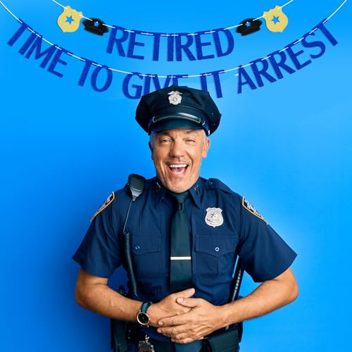 Retired Police Officer Banner - Blue Glitter Retirement Party Decor