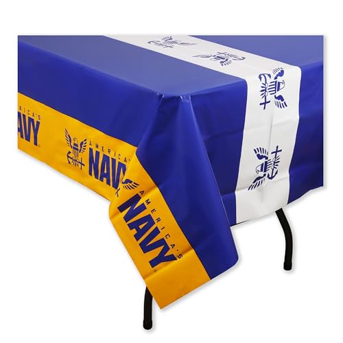U.S. Navy Premium Disposable Tablecloth - 9ft x 4.5ft Party Cover