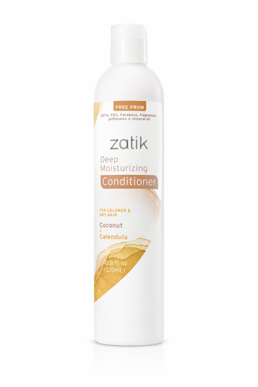 Zatik Naturals - Deep Moisturizing Shampoo + Conditioner Set - Coconut & Calendula, for Colored, Dry damaged Hair, Biodegradable, pH Balanced, FREE from Parabens, fragrances, 10.8 fl oz (One of Each)
