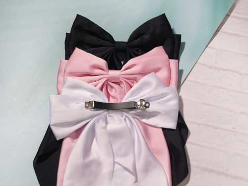 SUSULU 6pcs Large Hair Bows Clips - Black, White, Pink Vintage Bowknot