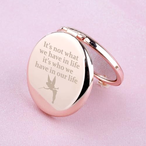 Fairy Princess Makeup Mirror - Silver Engraved Stainless Steel Compact