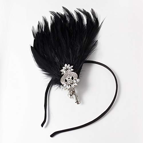 SWEETV 1920s Feather Flapper Headband & Hair Clip for Gatsby Party