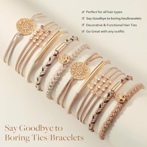 Boho Hair Tie Bracelets - 10 No Damage Ponytail Holders, 5 Styles