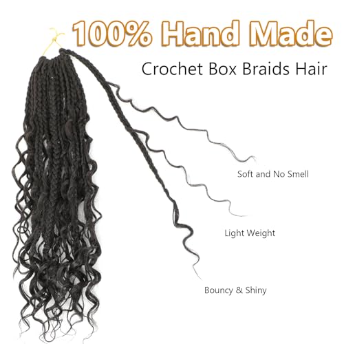 FIRSTCYH HAIR 14 Inch Goddess Box Braids Crochet Hair 1B Boho Style – 8 Packs