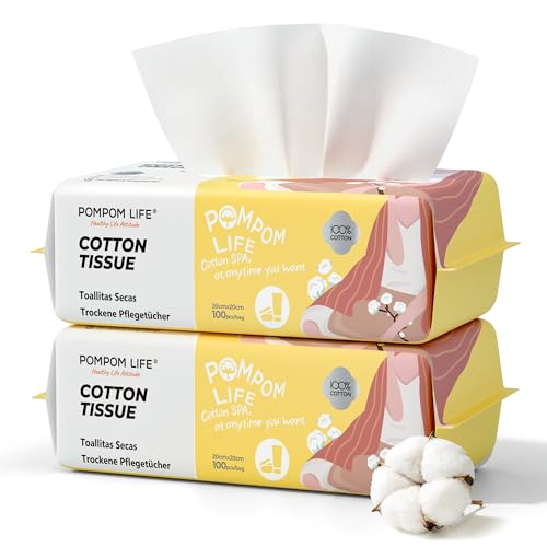 POMPOM LIFE 100% Cotton Disposable Face Towels - Ultra Soft & Thick, 2100 Ct