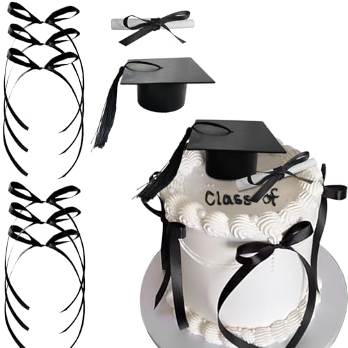 Graduation Cake Toppers Set with Congrats Bows & Certificate
