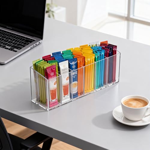 Acrylic Drink Packet Organizer with Removable Dividers - 6 Compartments