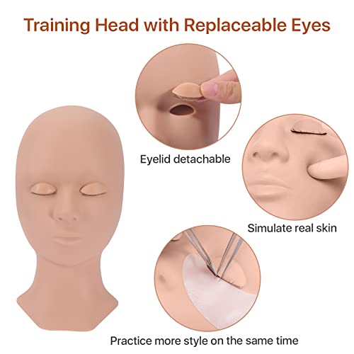 Silicone Eyelash Mannequin Head with 4 Removable Eyelids for Lash Training