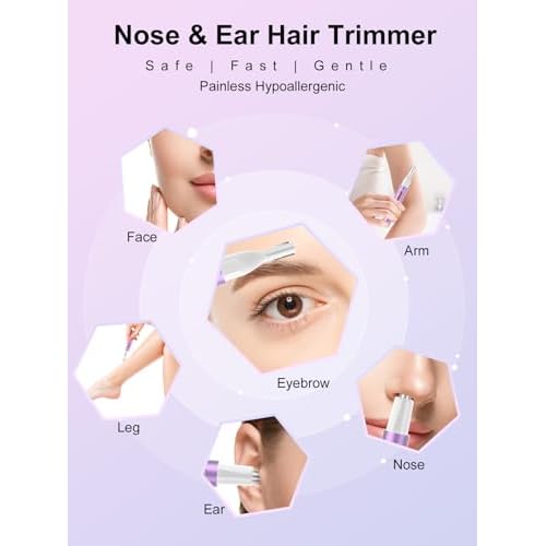 Ginity Ear and Nose Hair Trimmer for Women & Men, 2-in-1 Rechargeable Painless Facial & Eyebrow Hair Remover Tool, Electric Clipper with Dual-Edge Blades, Easy to Clean(Pink)