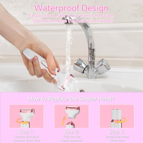 Women's Electric Razor Bikini Trimmer, 4-in-1 Cordless Shaver for Face, Legs, Underarms, Pubic Hair ? Wet/Dry Use, Painless Hair Removal