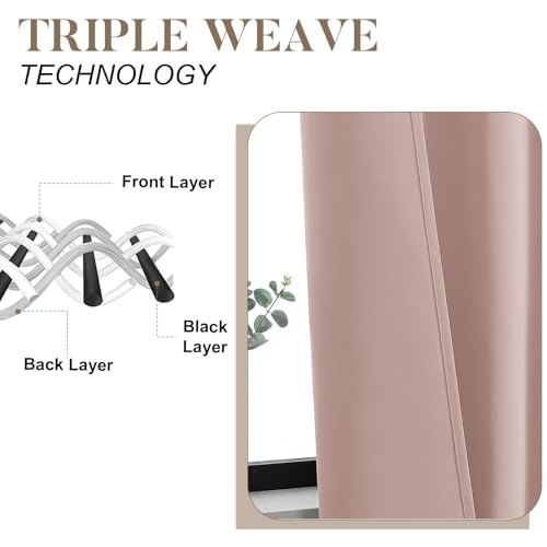 Blush Pink Room Darkening Kitchen Curtains - 2 Pcs, 30" W x 36" L