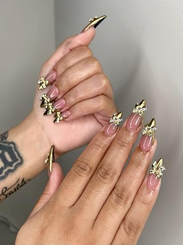 Gold Bow Nail Charms 30Pcs Kawaii 3D Alloy Nail Art Decorations for Women Girls