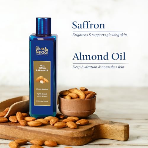 Blue Nectar Saffron & Almond Body Oil 3.38 Fl Oz - Moisturizer for Crepey Skin