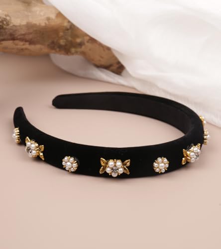 Camellia Velvet Pearls Headband for Women | YARN & INK Vintage Hair Accessory