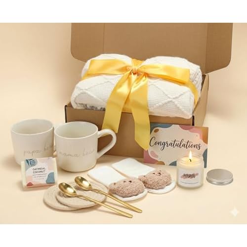 New Mom Care Postpartum Self Care After Baby Gift Basket, Newborn Boys, Girls, Unisex, Ceramic Cup Knitted Blanket Gift Baskets for Women